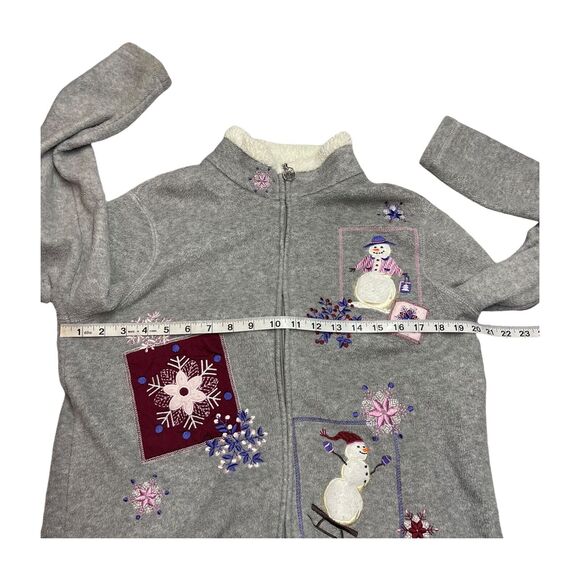 Croft & Barrow Cardigan Sweater Women's Medium Gray Fleece Snowman Full Zip - Picture 4 of 9